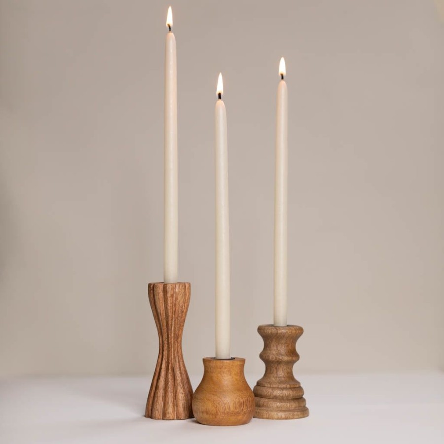 Accessories Antique Candle Co | Taper Candles + Wooden Stands Set