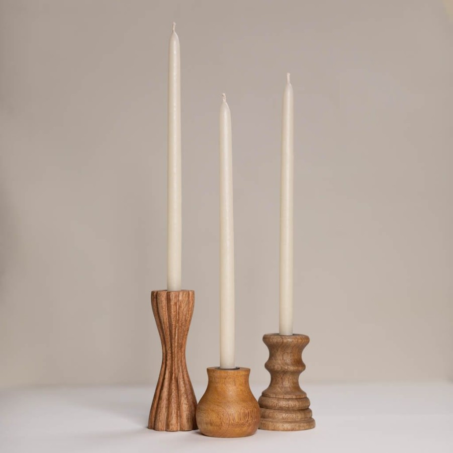 Accessories Antique Candle Co | Taper Candles + Wooden Stands Set